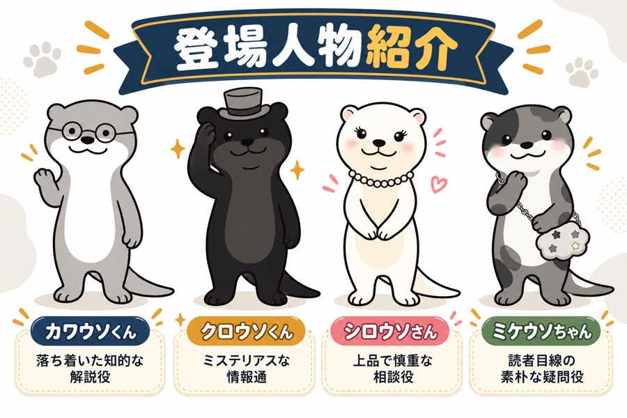 カワウソくん・クロウソくん・シロウソさん・ミケウソちゃん